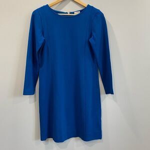 J Crew Seamed Ponte Long Sleeve Knit Dress in Blue